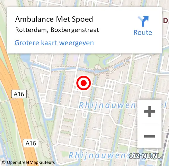 Locatie op kaart van de 112 melding: Ambulance Met Spoed Naar Rotterdam, Boxbergenstraat op 18 juni 2021 09:46