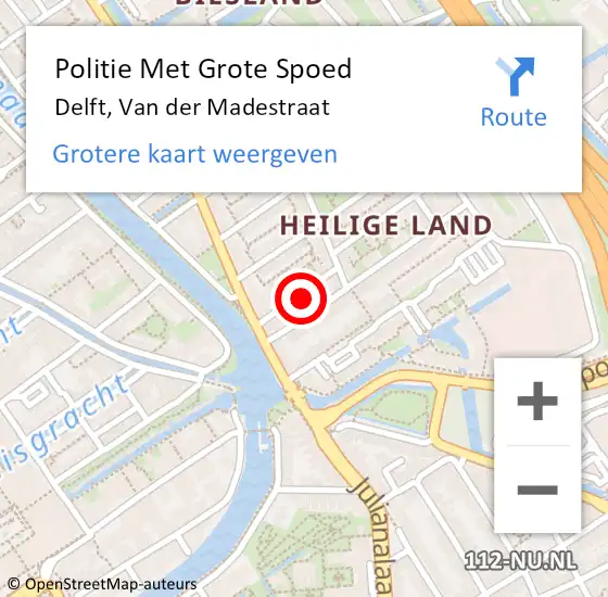 Locatie op kaart van de 112 melding: Politie Met Grote Spoed Naar Delft, Van der Madestraat op 18 juni 2021 09:48