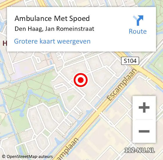 Locatie op kaart van de 112 melding: Ambulance Met Spoed Naar Den Haag, Jan Romeinstraat op 18 juni 2021 09:50
