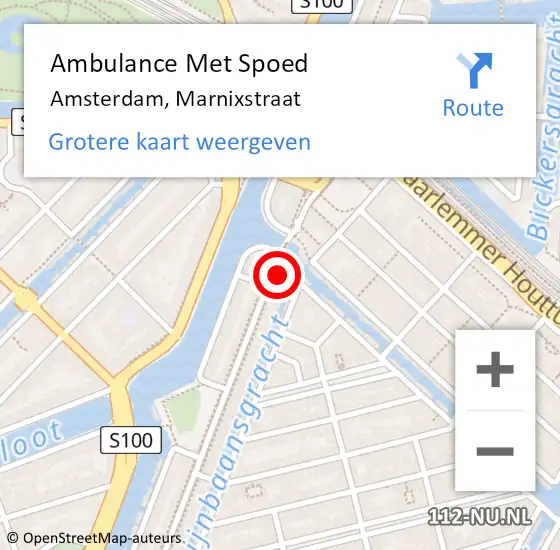 Locatie op kaart van de 112 melding: Ambulance Met Spoed Naar Amsterdam, Marnixstraat op 18 juni 2021 09:57