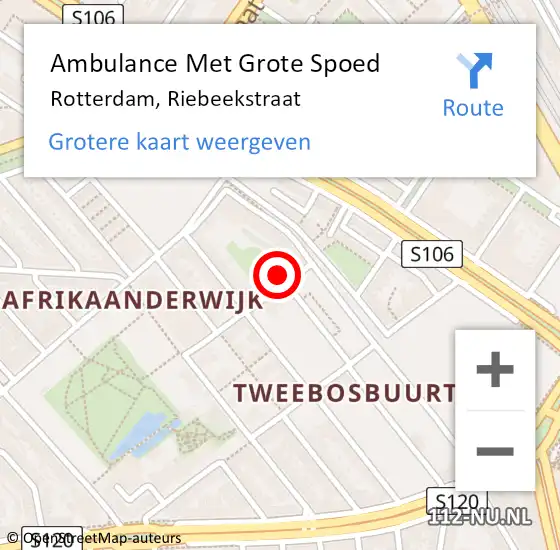 Locatie op kaart van de 112 melding: Ambulance Met Grote Spoed Naar Rotterdam, Riebeekstraat op 18 juni 2021 10:00