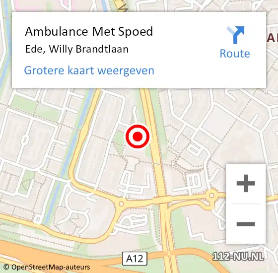 Locatie op kaart van de 112 melding: Ambulance Met Spoed Naar Ede, Willy Brandtlaan op 18 juni 2021 10:03