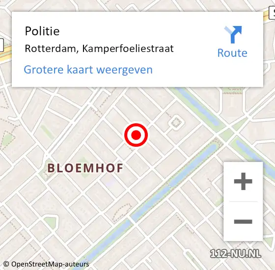 Locatie op kaart van de 112 melding: Politie Rotterdam, Kamperfoeliestraat op 18 juni 2021 10:03