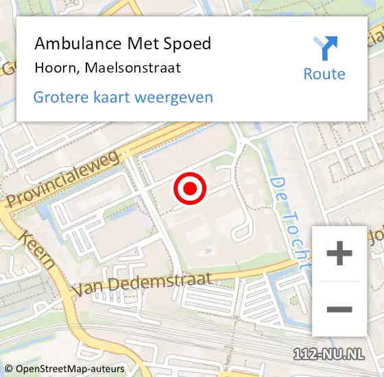 Locatie op kaart van de 112 melding: Ambulance Met Spoed Naar Hoorn, Maelsonstraat op 18 juni 2021 10:06