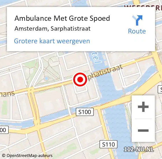 Locatie op kaart van de 112 melding: Ambulance Met Grote Spoed Naar Amsterdam, Sarphatistraat op 18 juni 2021 10:07