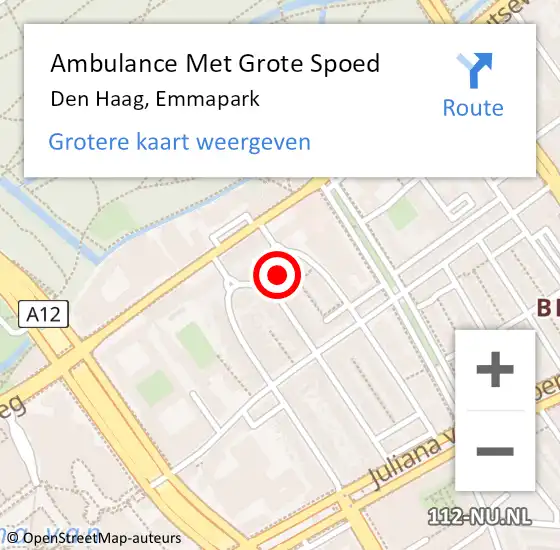 Locatie op kaart van de 112 melding: Ambulance Met Grote Spoed Naar Den Haag, Emmapark op 18 juni 2021 10:09