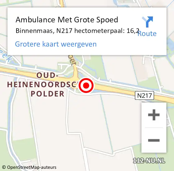 Locatie op kaart van de 112 melding: Ambulance Met Grote Spoed Naar Binnenmaas, N217 hectometerpaal: 16,2 op 18 juni 2021 10:12