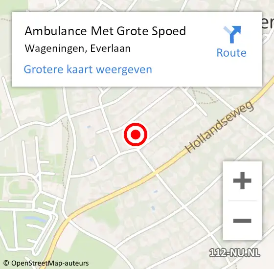 Locatie op kaart van de 112 melding: Ambulance Met Grote Spoed Naar Wageningen, Everlaan op 18 juni 2021 10:15