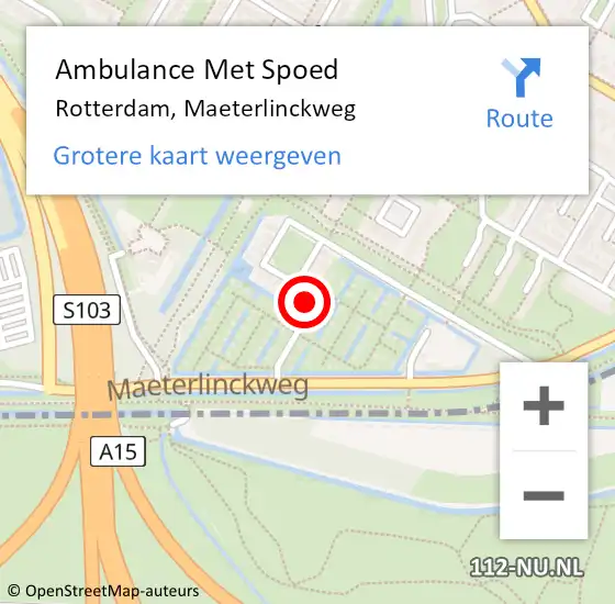 Locatie op kaart van de 112 melding: Ambulance Met Spoed Naar Rotterdam, Maeterlinckweg op 18 juni 2021 10:16