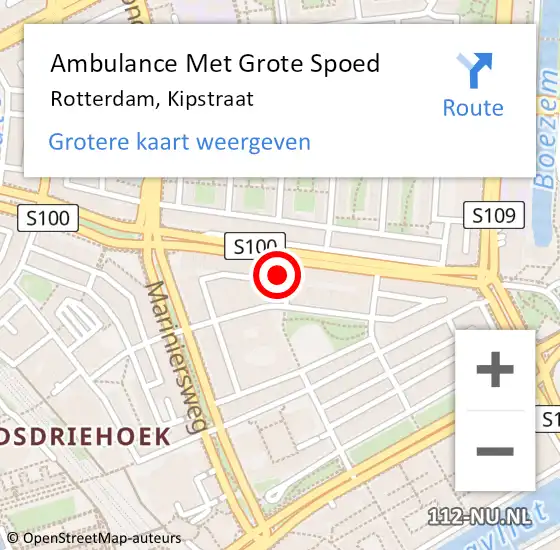 Locatie op kaart van de 112 melding: Ambulance Met Grote Spoed Naar Rotterdam, Kipstraat op 18 juni 2021 10:16