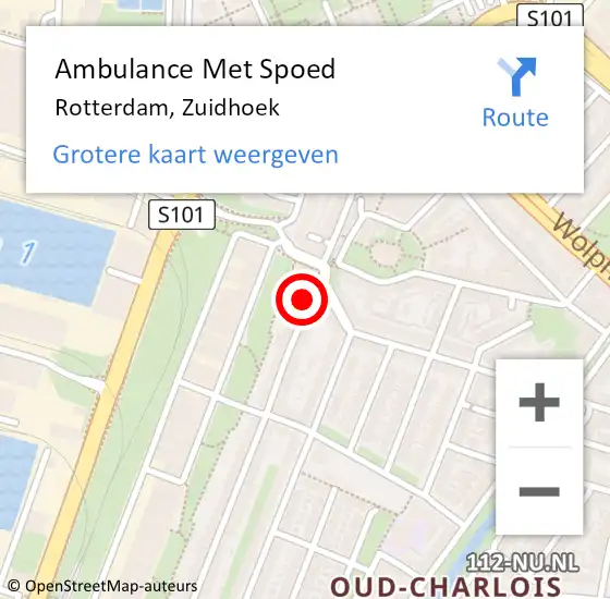 Locatie op kaart van de 112 melding: Ambulance Met Spoed Naar Rotterdam, Zuidhoek op 18 juni 2021 10:18