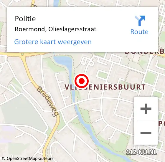 Locatie op kaart van de 112 melding: Politie Roermond, Olieslagersstraat op 18 juni 2021 10:21