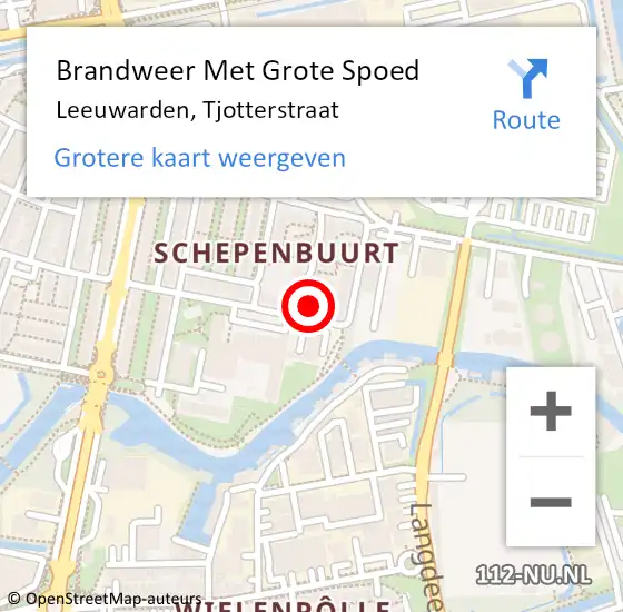 Locatie op kaart van de 112 melding: Brandweer Met Grote Spoed Naar Leeuwarden, Tjotterstraat op 18 juni 2021 10:30