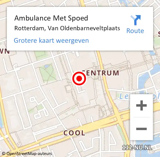 Locatie op kaart van de 112 melding: Ambulance Met Spoed Naar Rotterdam, Van Oldenbarneveltplaats op 18 juni 2021 10:41