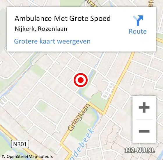 Locatie op kaart van de 112 melding: Ambulance Met Grote Spoed Naar Nijkerk, Rozenlaan op 18 juni 2021 10:42