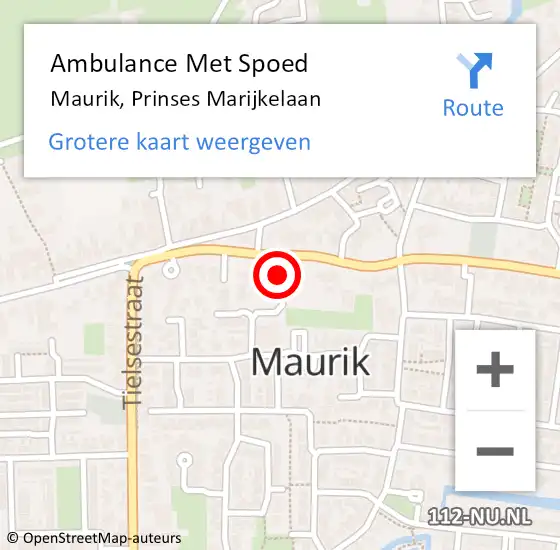 Locatie op kaart van de 112 melding: Ambulance Met Spoed Naar Maurik, Prinses Marijkelaan op 18 juni 2021 10:53