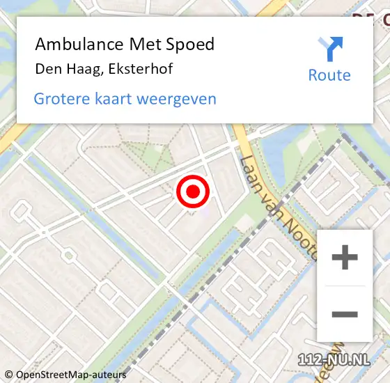 Locatie op kaart van de 112 melding: Ambulance Met Spoed Naar Den Haag, Eksterhof op 18 juni 2021 10:56
