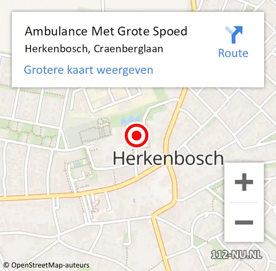 Locatie op kaart van de 112 melding: Ambulance Met Grote Spoed Naar Herkenbosch, Craenberglaan op 13 juni 2014 16:24