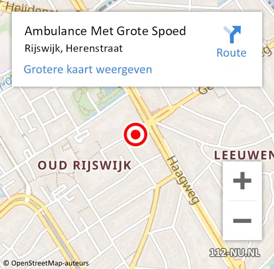 Locatie op kaart van de 112 melding: Ambulance Met Grote Spoed Naar Rijswijk, Herenstraat op 18 juni 2021 10:58