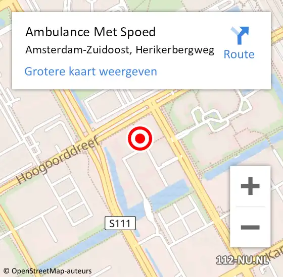 Locatie op kaart van de 112 melding: Ambulance Met Spoed Naar Amsterdam-Zuidoost, Herikerbergweg op 18 juni 2021 10:58
