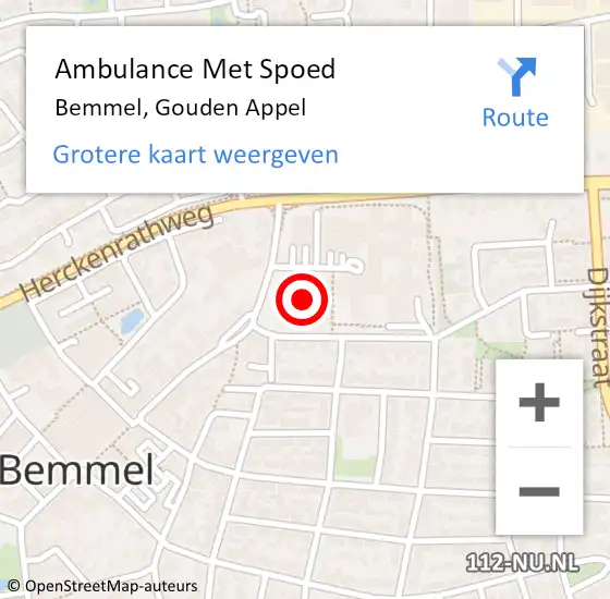 Locatie op kaart van de 112 melding: Ambulance Met Spoed Naar Bemmel, Gouden Appel op 18 juni 2021 10:59