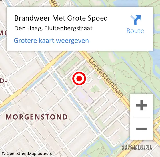 Locatie op kaart van de 112 melding: Brandweer Met Grote Spoed Naar Den Haag, Fluitenbergstraat op 18 juni 2021 10:59