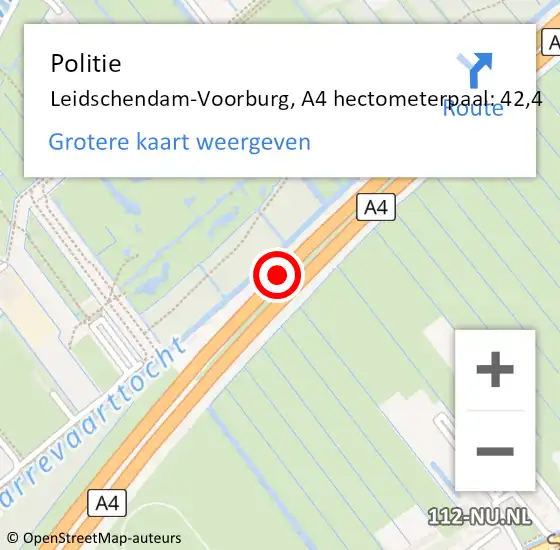 Locatie op kaart van de 112 melding: Politie Leidschendam-Voorburg, A4 hectometerpaal: 42,4 op 18 juni 2021 11:01