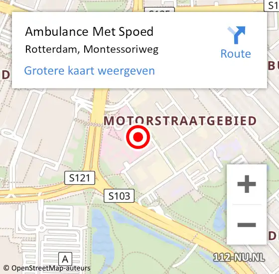 Locatie op kaart van de 112 melding: Ambulance Met Spoed Naar Rotterdam, Montessoriweg op 18 juni 2021 11:02