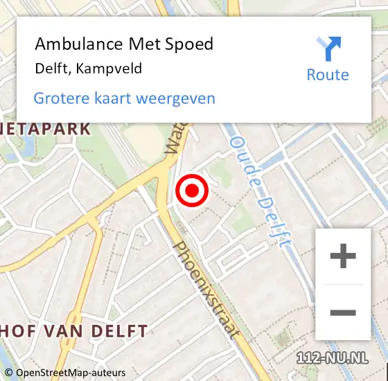 Locatie op kaart van de 112 melding: Ambulance Met Spoed Naar Delft, Kampveld op 18 juni 2021 11:02