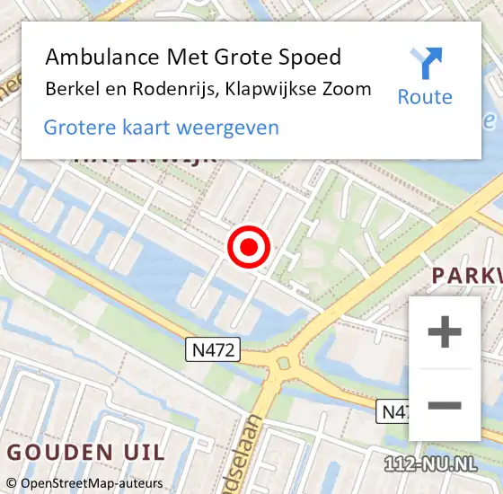 Locatie op kaart van de 112 melding: Ambulance Met Grote Spoed Naar Berkel en Rodenrijs, Klapwijkse Zoom op 18 juni 2021 11:05