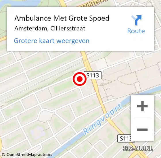 Locatie op kaart van de 112 melding: Ambulance Met Grote Spoed Naar Amsterdam, Cilliersstraat op 18 juni 2021 11:05