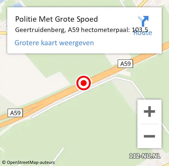 Locatie op kaart van de 112 melding: Politie Met Grote Spoed Naar Geertruidenberg, A59 hectometerpaal: 103,5 op 18 juni 2021 11:13