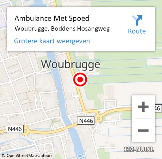 Locatie op kaart van de 112 melding: Ambulance Met Spoed Naar Woubrugge, Boddens Hosangweg op 18 juni 2021 11:13