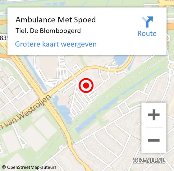 Locatie op kaart van de 112 melding: Ambulance Met Spoed Naar Tiel, De Blomboogerd op 18 juni 2021 11:14