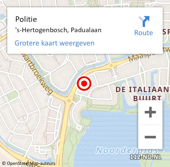 Locatie op kaart van de 112 melding: Politie 's-Hertogenbosch, Padualaan op 18 juni 2021 11:31