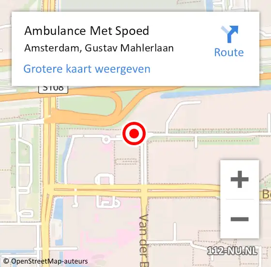 Locatie op kaart van de 112 melding: Ambulance Met Spoed Naar Amsterdam, Gustav Mahlerlaan op 18 juni 2021 11:34