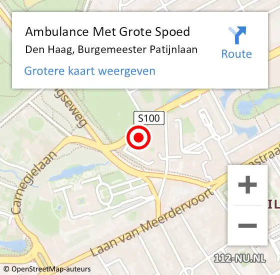 Locatie op kaart van de 112 melding: Ambulance Met Grote Spoed Naar Den Haag, Burgemeester Patijnlaan op 18 juni 2021 11:36
