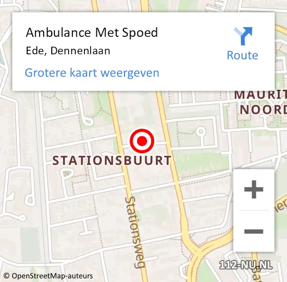 Locatie op kaart van de 112 melding: Ambulance Met Spoed Naar Ede, Dennenlaan op 18 juni 2021 11:37