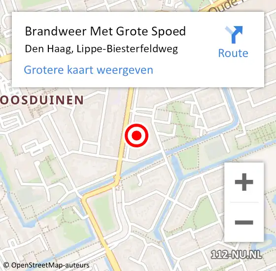 Locatie op kaart van de 112 melding: Brandweer Met Grote Spoed Naar Den Haag, Lippe-Biesterfeldweg op 18 juni 2021 11:44