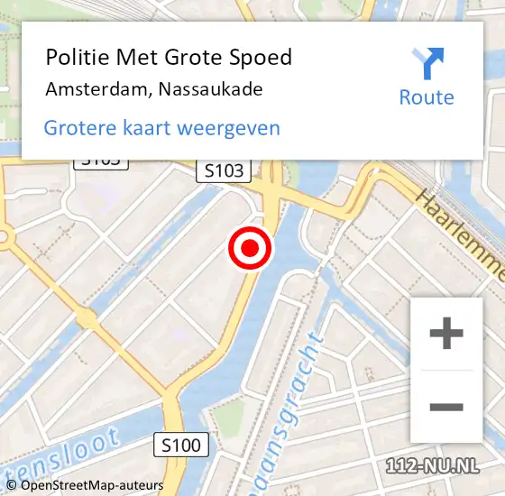 Locatie op kaart van de 112 melding: Politie Met Grote Spoed Naar Amsterdam, Nassaukade op 18 juni 2021 11:45