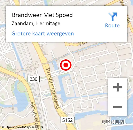 Locatie op kaart van de 112 melding: Brandweer Met Spoed Naar Zaandam, Hermitage op 18 juni 2021 11:56