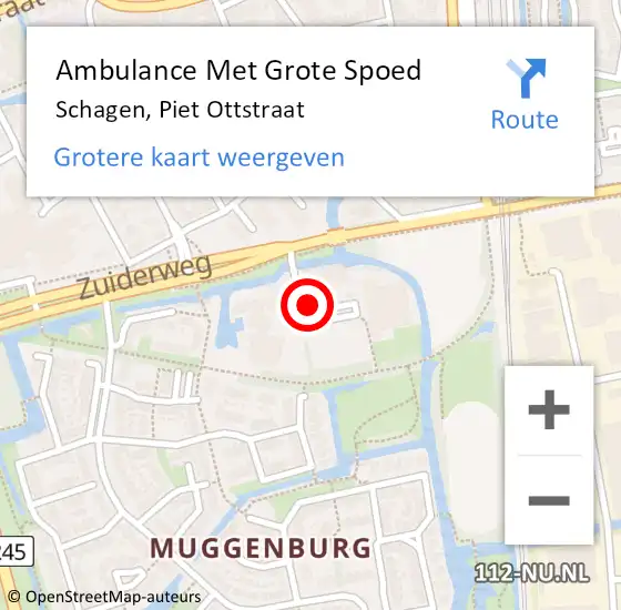 Locatie op kaart van de 112 melding: Ambulance Met Grote Spoed Naar Schagen, Piet Ottstraat op 18 juni 2021 11:56