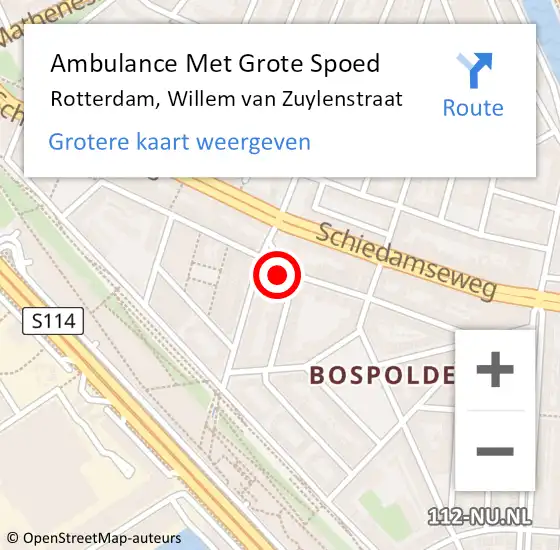 Locatie op kaart van de 112 melding: Ambulance Met Grote Spoed Naar Rotterdam, Willem van Zuylenstraat op 18 juni 2021 11:56