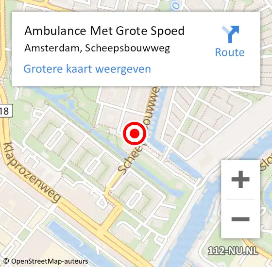 Locatie op kaart van de 112 melding: Ambulance Met Grote Spoed Naar Amsterdam, Scheepsbouwweg op 18 juni 2021 11:56