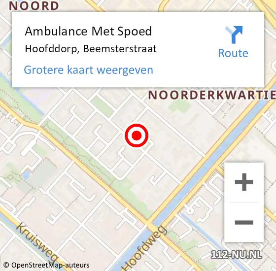 Locatie op kaart van de 112 melding: Ambulance Met Spoed Naar Hoofddorp, Beemsterstraat op 18 juni 2021 11:57