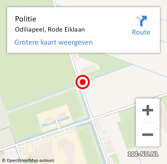 Locatie op kaart van de 112 melding: Politie Odiliapeel, Rode Eiklaan op 18 juni 2021 12:01