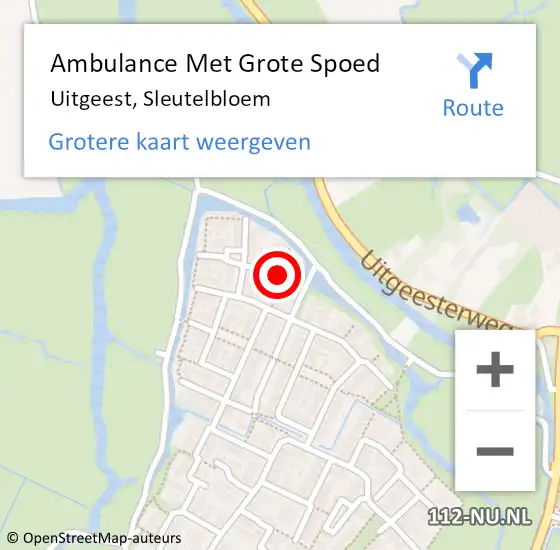 Locatie op kaart van de 112 melding: Ambulance Met Grote Spoed Naar Uitgeest, Sleutelbloem op 18 juni 2021 12:08