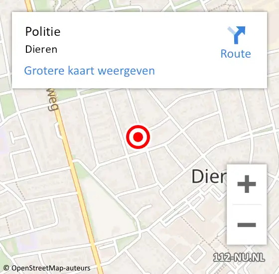 Locatie op kaart van de 112 melding: Politie Dieren op 18 juni 2021 12:15