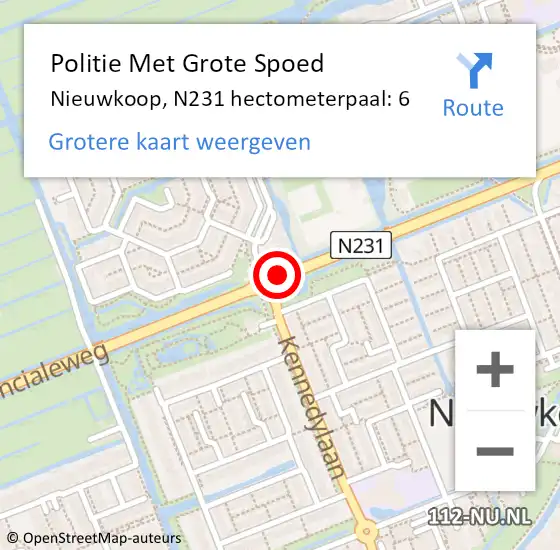 Locatie op kaart van de 112 melding: Politie Met Grote Spoed Naar Nieuwkoop, N231 hectometerpaal: 6 op 18 juni 2021 12:15