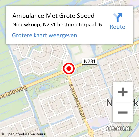Locatie op kaart van de 112 melding: Ambulance Met Grote Spoed Naar Nieuwkoop, N231 hectometerpaal: 6 op 18 juni 2021 12:16